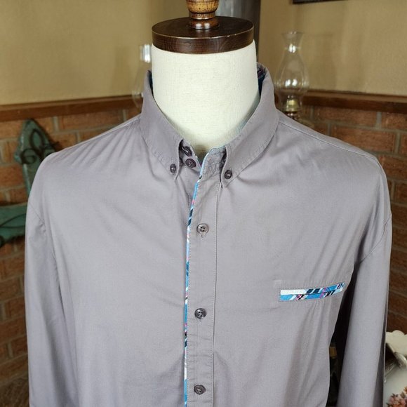 Tomsware Gray Button-Down Shirt Plaid Accents Size 3XL - Picture 4 of 8